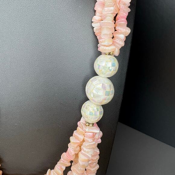 Vintage Lee Sands Floral Shell Inlay Necklace Pink and Black Floral Necklace 28" - Picture 3 of 5